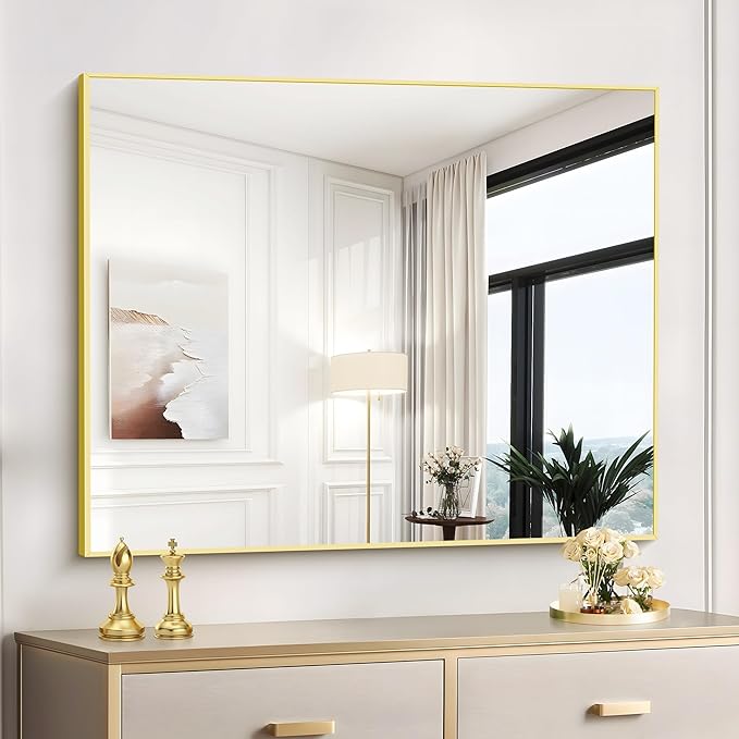 Gold Bathroom Mirror for Wall, 30x36 Inch Rectangle