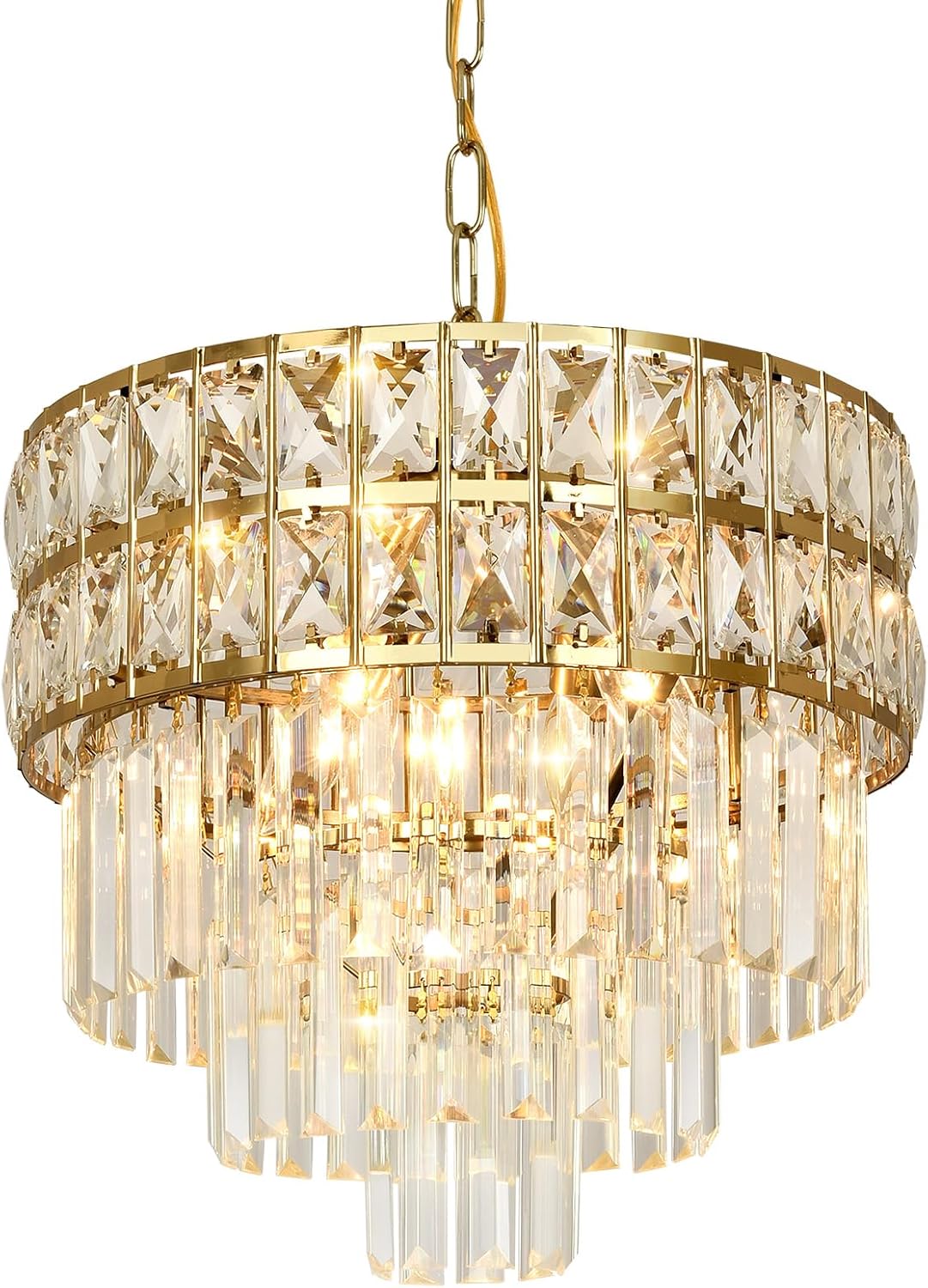 Modern Crystal Chandelier Gold Pendant, Round Crystal Light Fixture Hanging L...