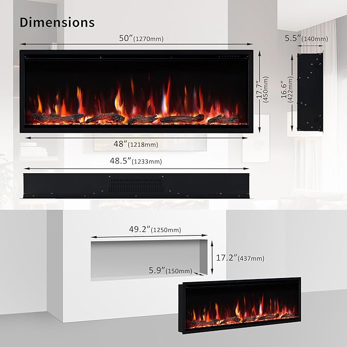 PuraFlame Herman 50 Inch Smart Linear Electric Fireplace