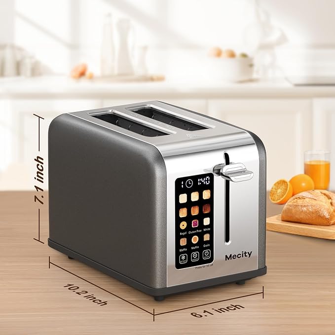 Mecity 2 Slice Touch Screen Toaster, 1.5" Wide Slot, Stainless Steel Smart