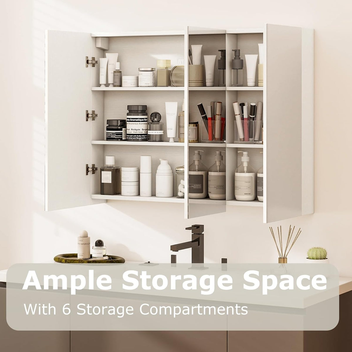 Tangkula Mirrored Medicine Cabinet, Large Wide Wall Mounted Storage Cabinet w...