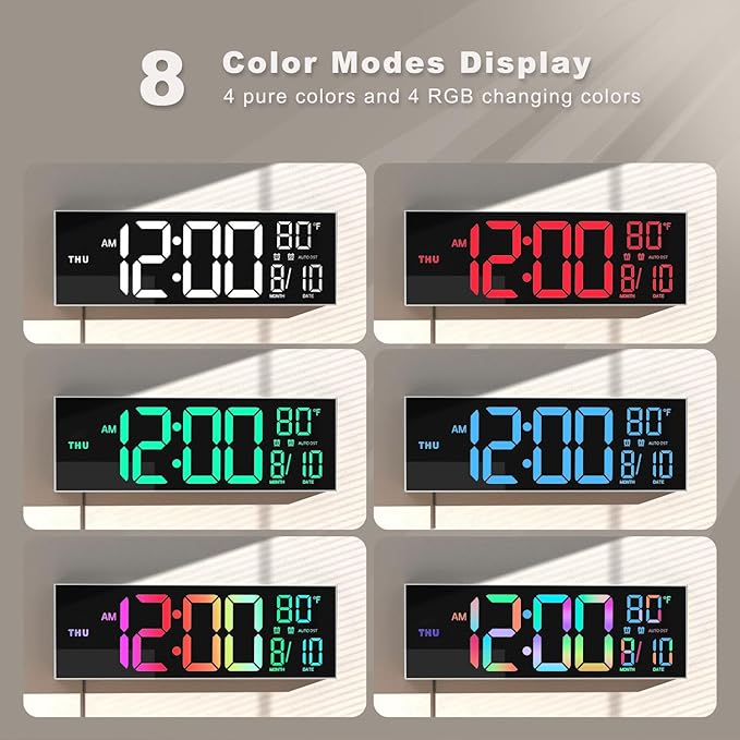 JALL 16" Large Digital Wall Mount Clock, Count Down Timer, Big LED, 8 RG...