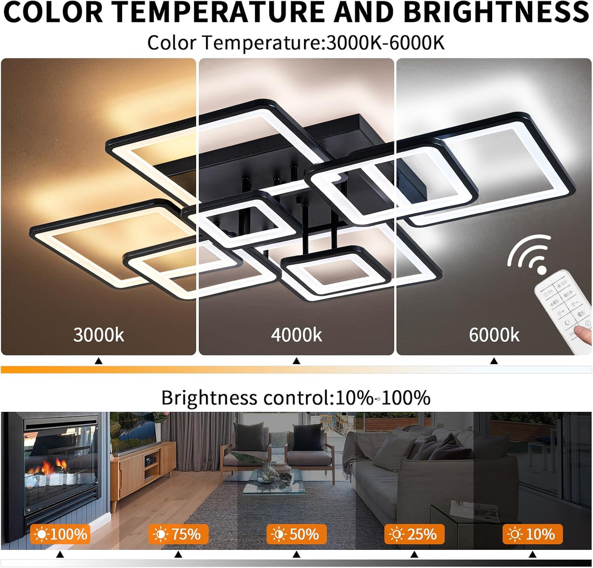 Shine LUEST Modern LED Ceiling Light, Dimmable LED Chandelier Black Flush Mou...