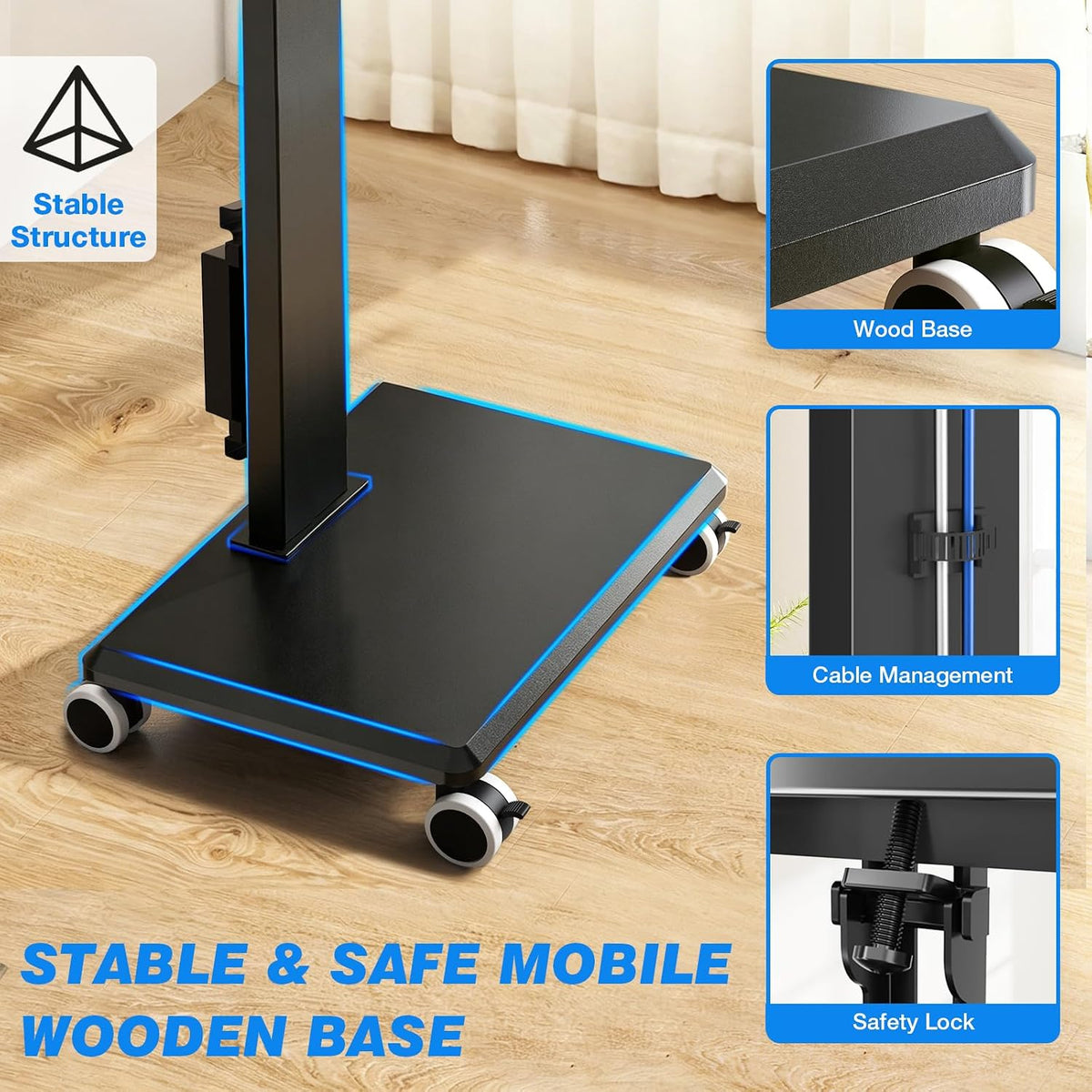 Rfiver Rolling TV Stand 32-75 Inch with Power Outlet and Shelf, Black