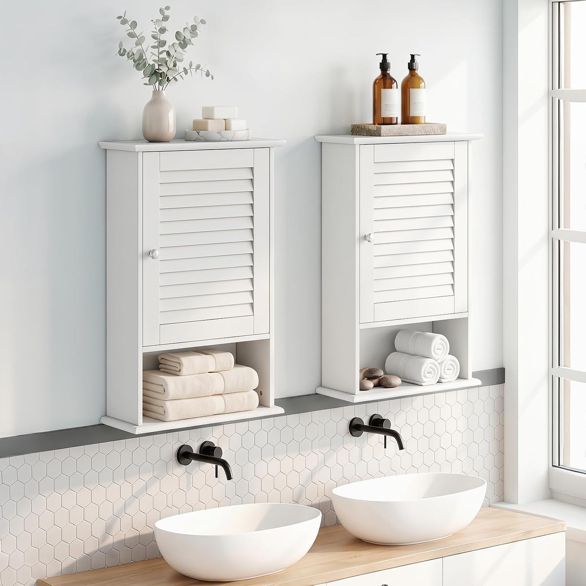 Tangkula Medicine Cabinet, Wall Mounted Bathroom Cabinet Single Door Wooden B...