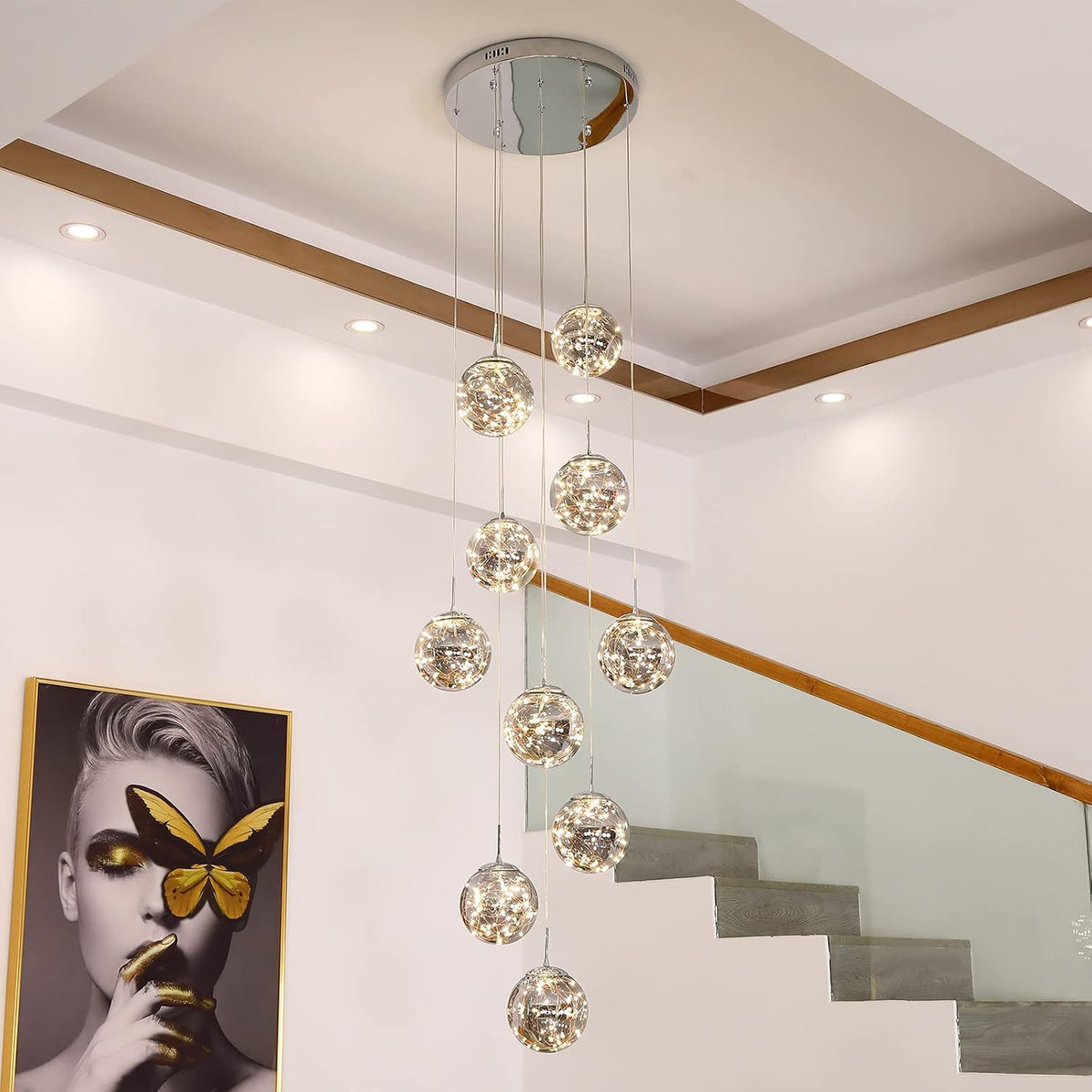 10-Light LED Staircase Chandelier Crystal Ceiling Lights Large Chandeliers fo...