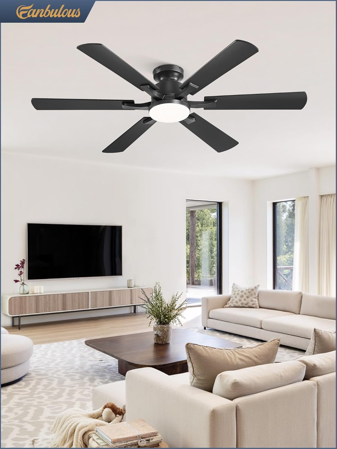Fanbulous 52 Inch Flush Mount Ceiling Fan with 3000-6000K Dimmable Lights