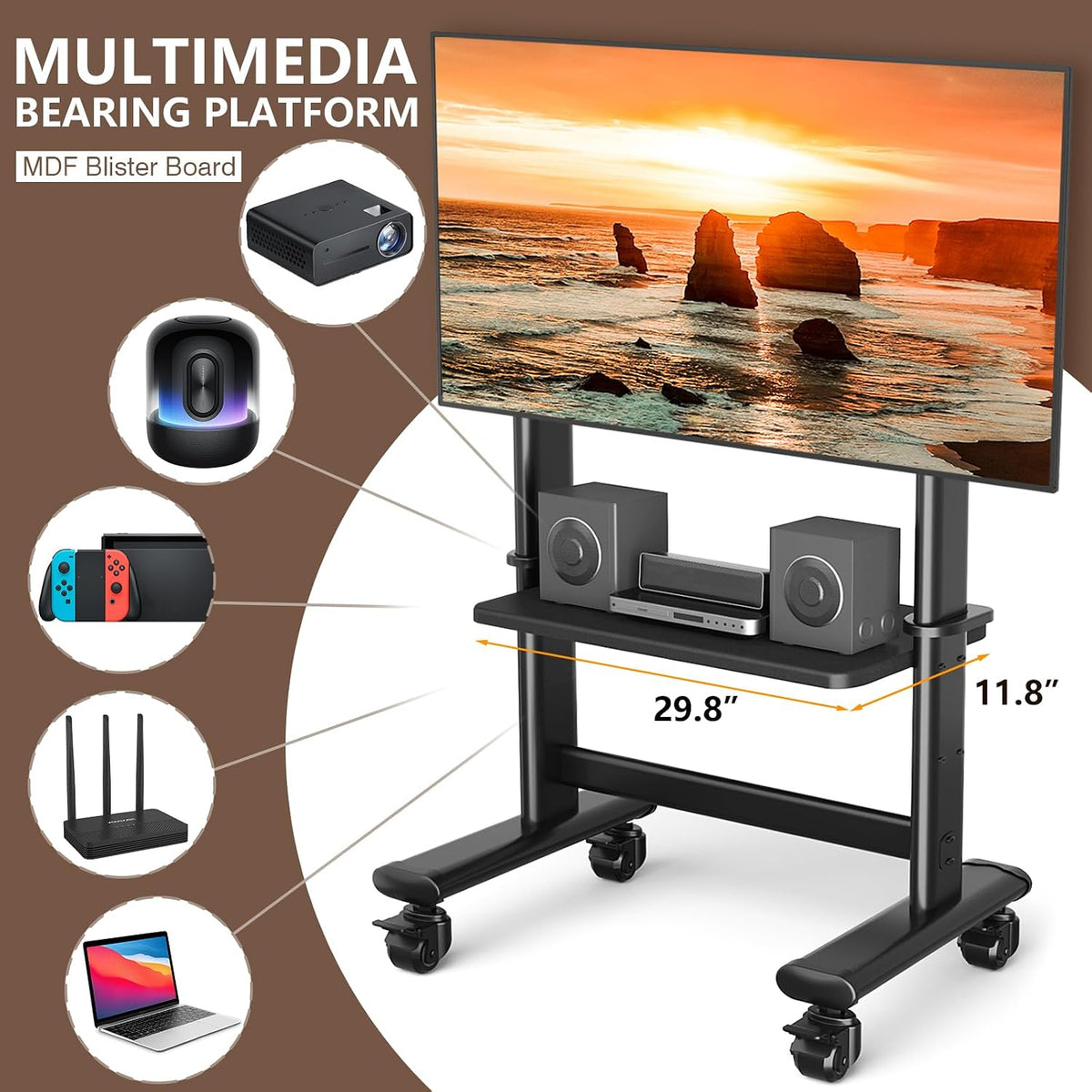 Mobile TV Cart Rolling TV Stand with Wheels for 55-120" TVs up to 250 lbs