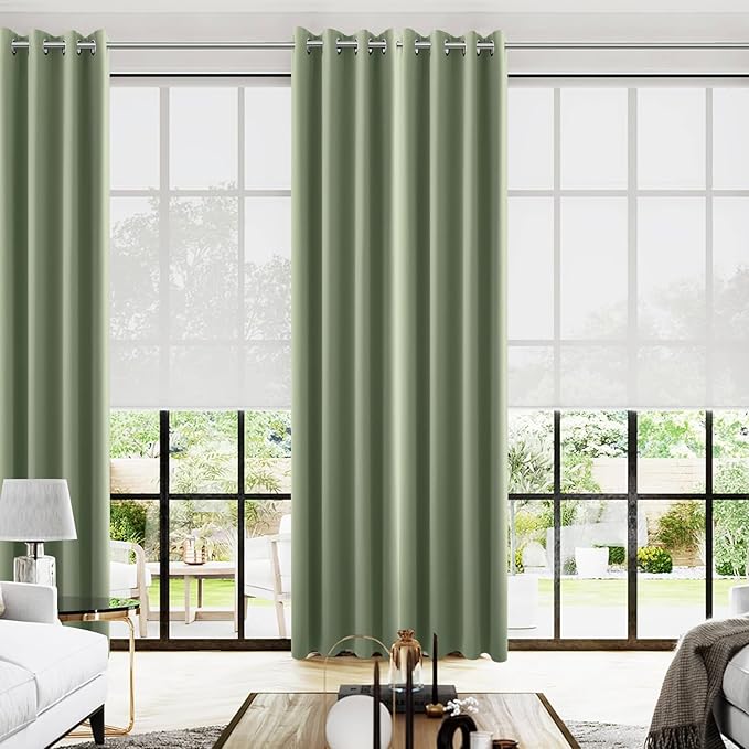 KOUFALL Green Curtains 108 Inches Long, Boho Room Darkening Thermal Blackout