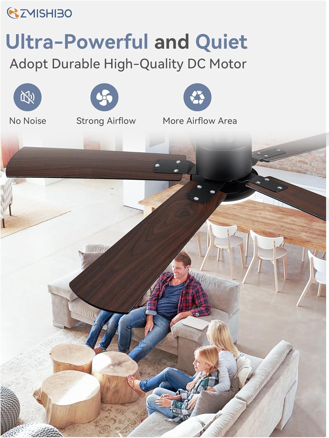 ZMISHIBO 2 Pack 52" Ceiling Fan with Light and Remote, Black Modern Indoor