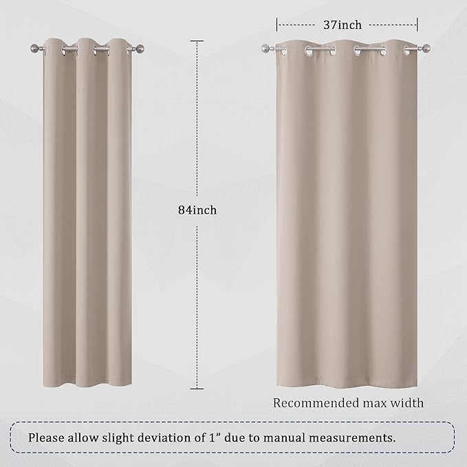 DUALIFE Warm Taupe Curtains 84 Inches Long Room Darkening Curtains Bedroom