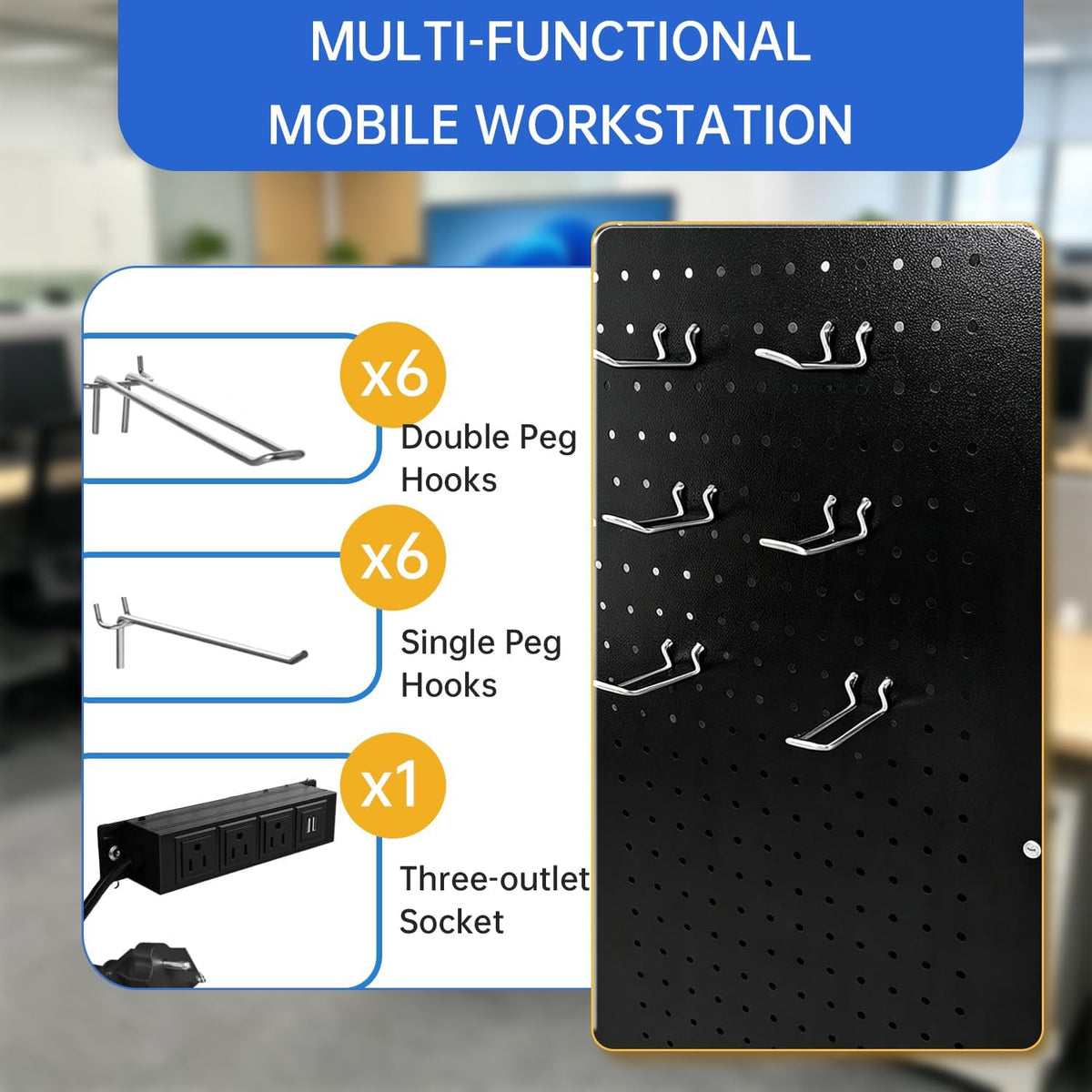 Upgraded AV Cart with Power Strip, Mobile Media Workstation with Pegboard &am...