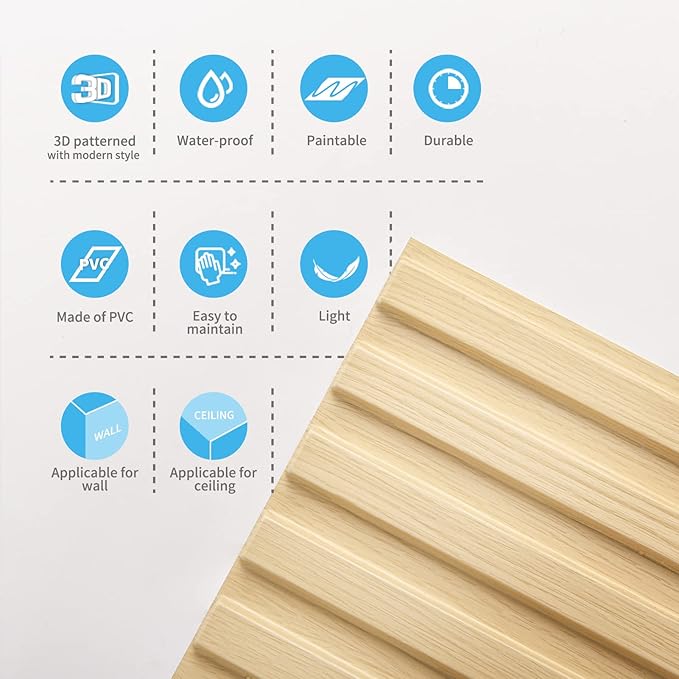 Art3d Slat Wall Panel, 3D Fluted Textured Panel 12-Tile 19.7 x 19.7in. (12-Pack)