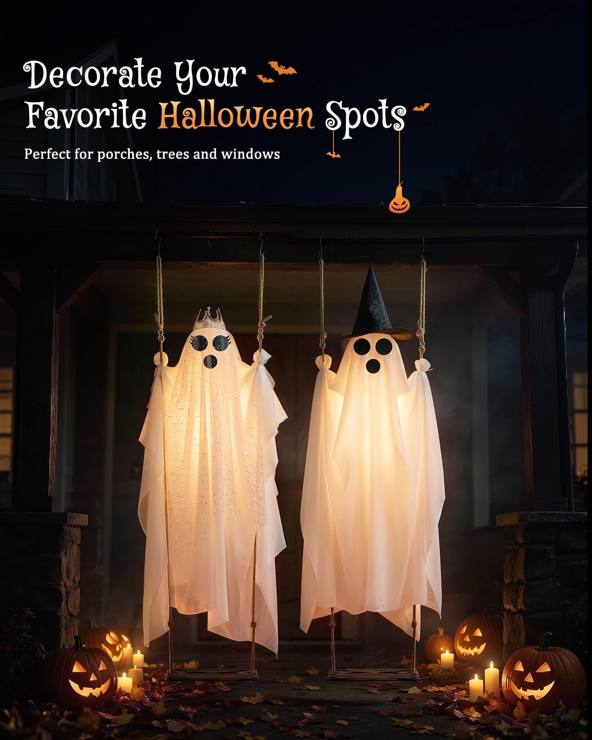 2-Pack Swinging Ghost, 4.5-7.2 FT Adjustable Halloween Decorations Outdoor