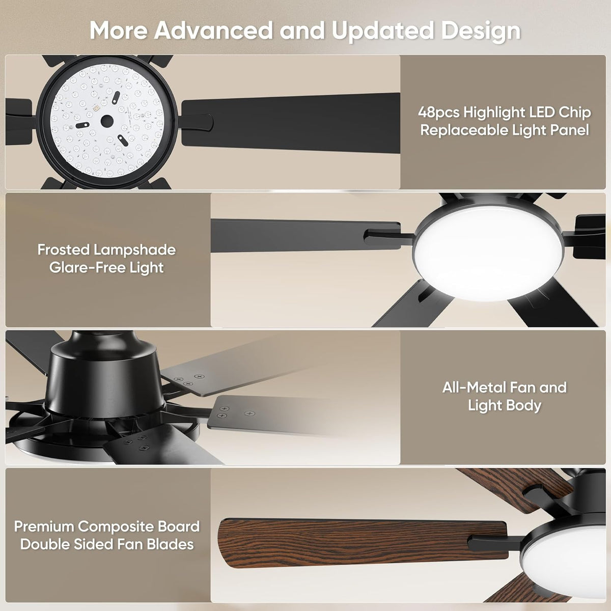52'' Ceiling Fan with Light Remote/APP Control for Living Room