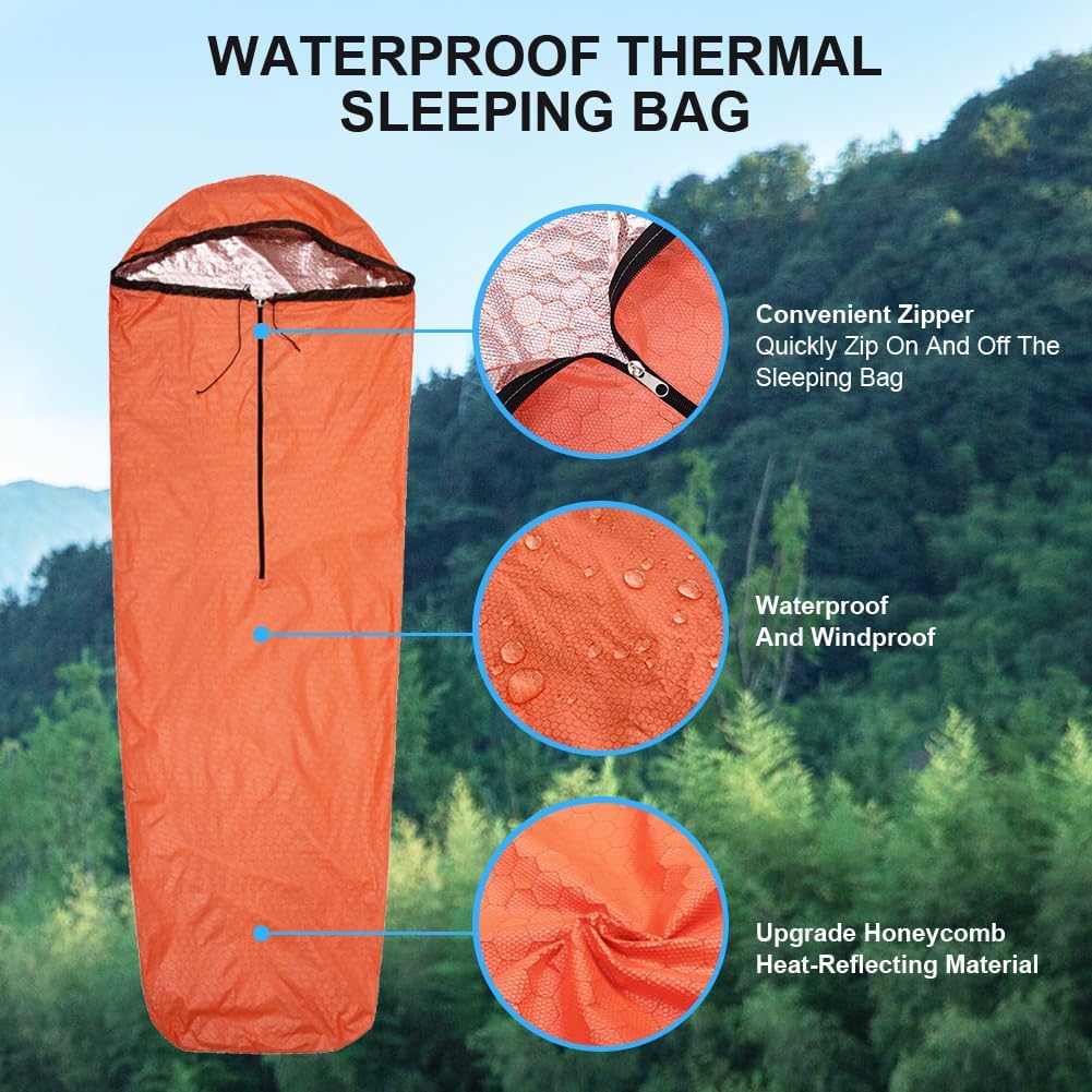 Emergency Sleeping Bag Thermal Bivvy, Lightweight Survival Sleeping Bags Ther...