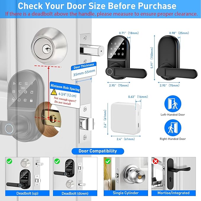 Smart keypad Door Lock with Handle,Fingerprint Keyless Entry Digital Lock with