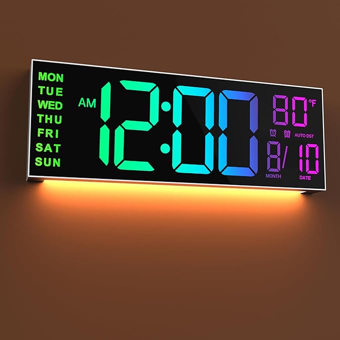JALL 16" Large Digital Wall Mount Clock, Count Down Timer, Big LED, 8 RG...