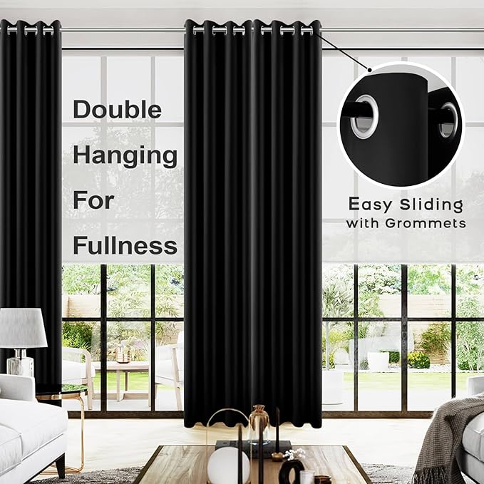 KOUFALL 108 Inch Curtains Blackout, Grommet Black Out Room Darkening Living