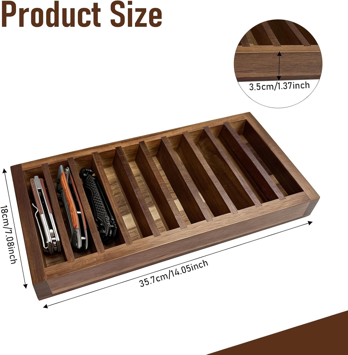 Acacia Wooden Knife Display Case 10 Slot EDC Tray Storage Organizer