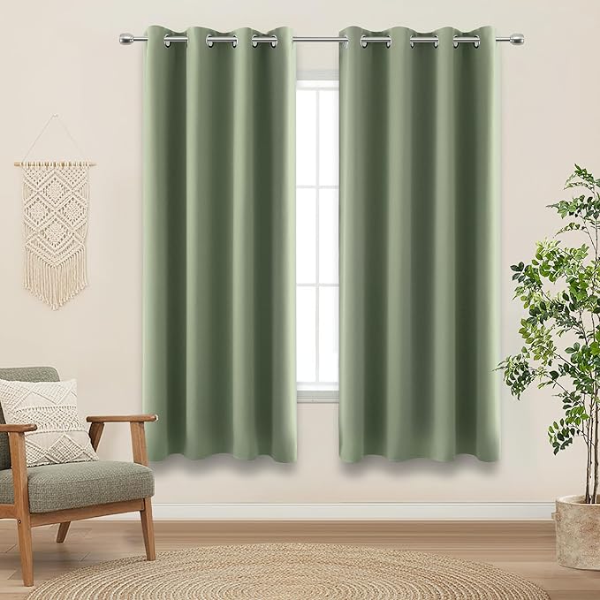KOUFALL 64 Inch Curtains Sage Green Blackout Curtains Boho Decor