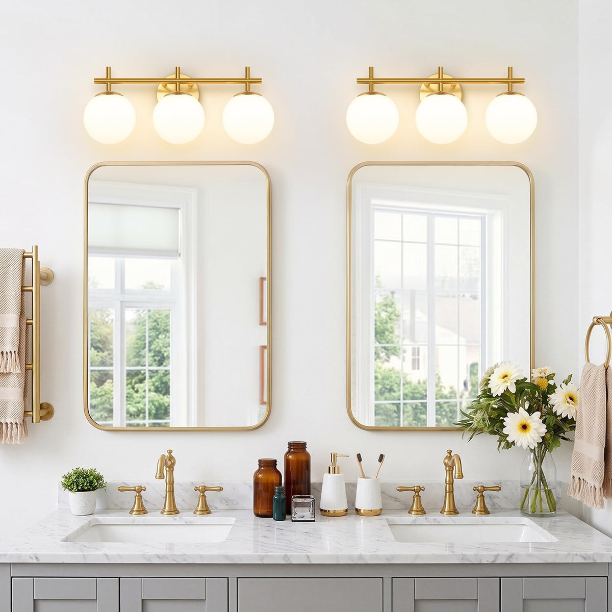 3-Light Bathroom Light Fixtures, Brushed Gold Vanity Lights for Bathroom with...