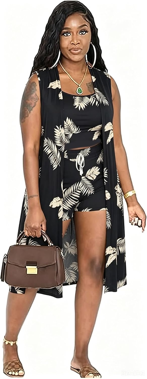 Batehif Lounge Sets for Women Summer 3 Piece Shorts Set Airport Travel Vacati...