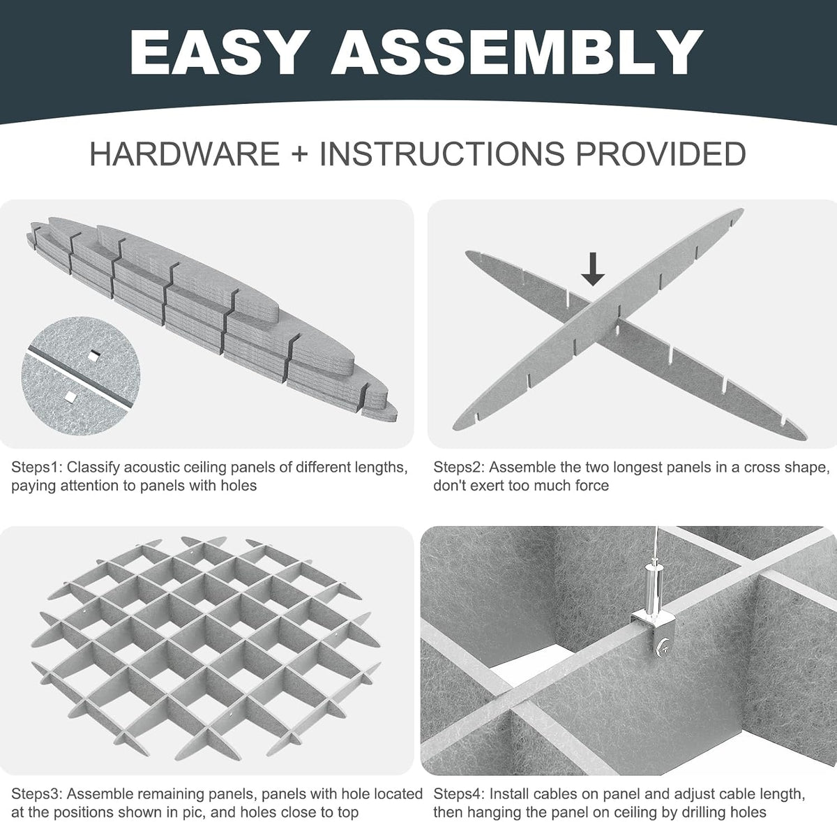 Acoustic Ceiling Panels Sound Absorbing Panels, Hexagon Gray