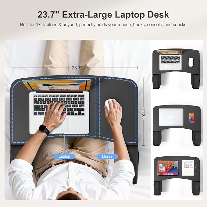 Lap Desk for Adults with Arm Rests, Ergonomic Laptop Pillow Stand for Bed