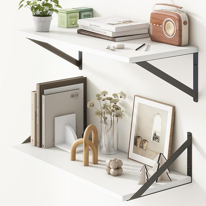 Deep White Floating Shelves for Wall, 10 Inch Deep Floating Shelf (Set of 2)