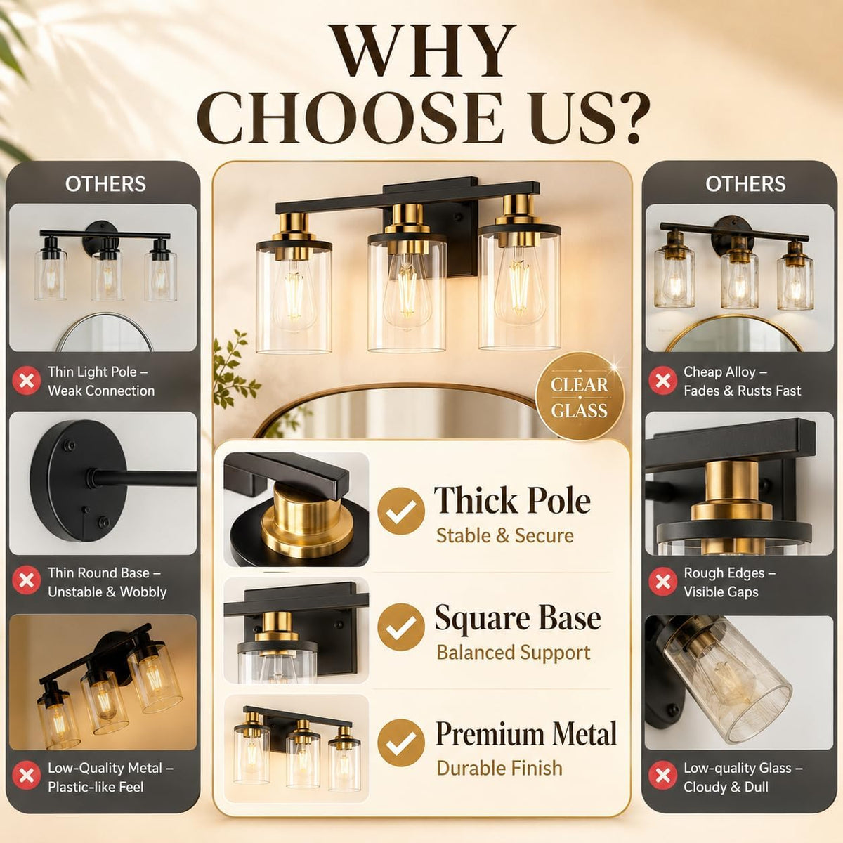 DORESshop Bathroom Light Fixtures Over Mirror, Black and Gold Vanity Lights