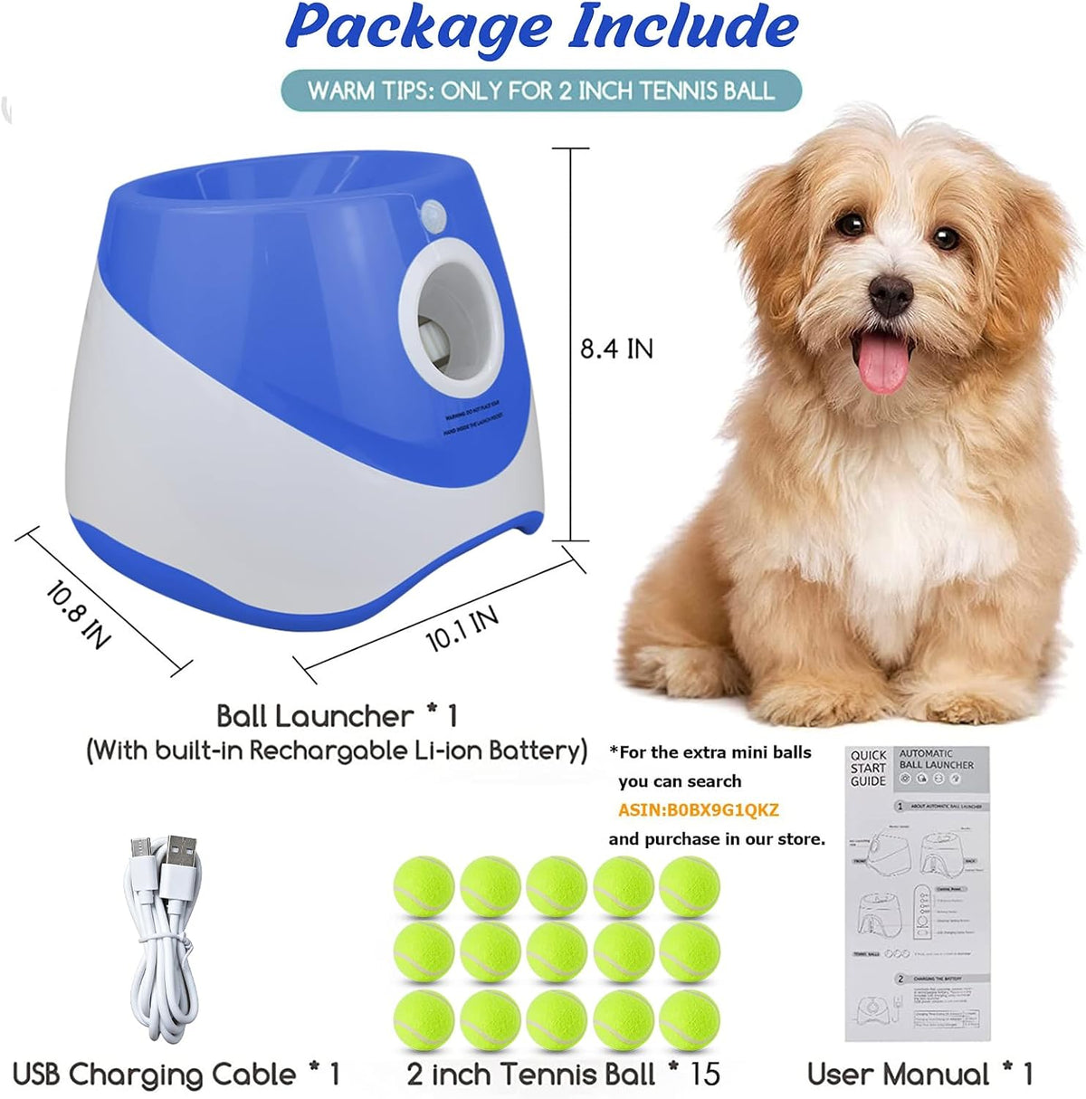 SOCO Automatic Ball Launcher for Dogs, 15 2-Inch Balls, Blue