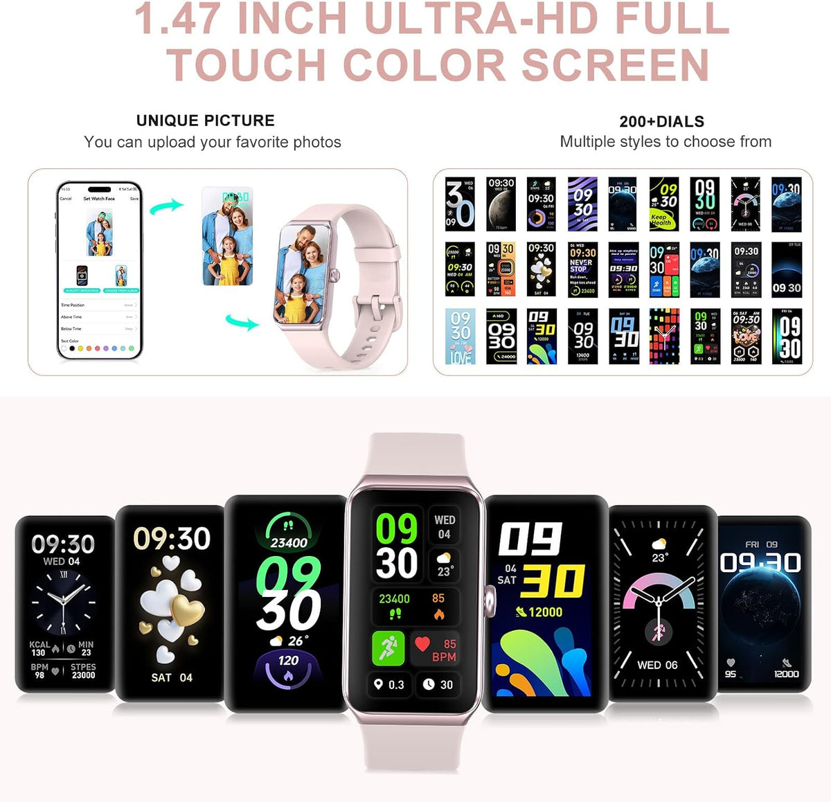 Fitness Tracker with 24/7 Heart Rate Blood Pressure Sleep Tracking, 1.47'...