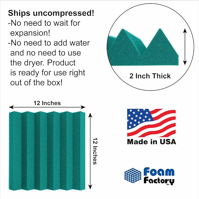 Foam Factory Inc 24 Pack Color Acoustic Foam Panel Studio Soundproofing Wedge