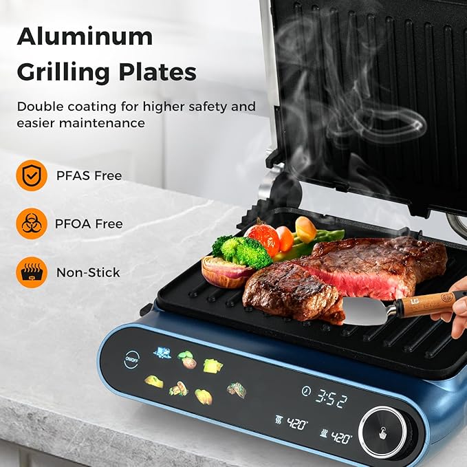 7-In-1 Sandwich Maker with LED Touch Panel & No-Stick Plates, Electric Pa...