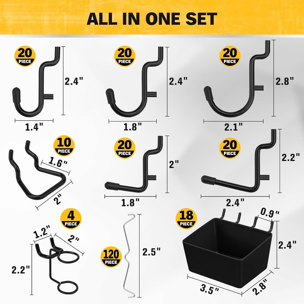 ELEAD 286-Piece Extra Thick Pegboard Hooks Set, 1/4" Heavy Duty Black Pe...