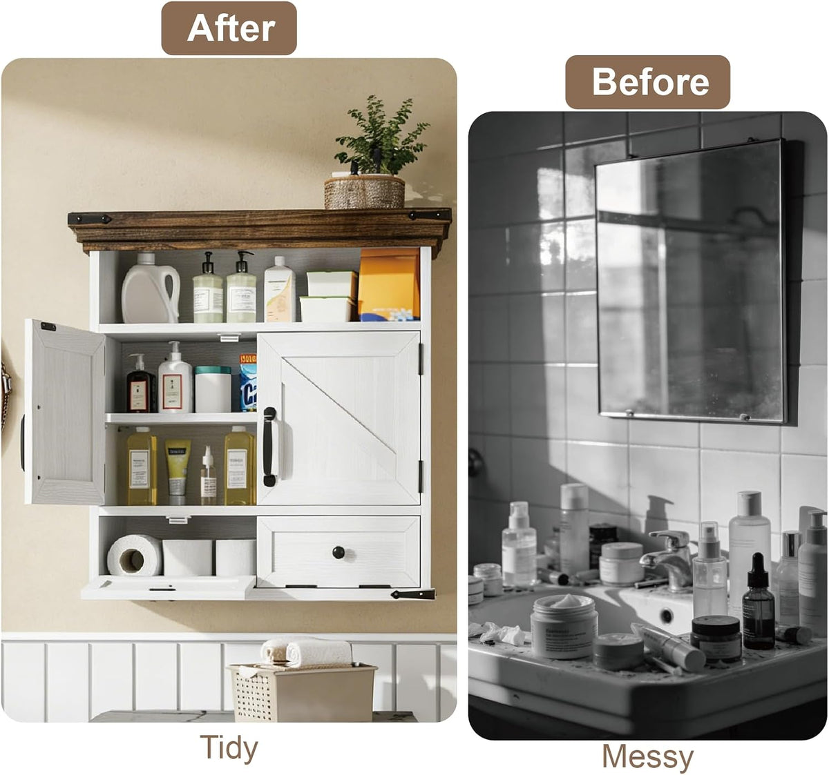 Bathroom Wall Cabinet, Farmhouse Medicine Cabinet with Door, 8.9"D x 25....