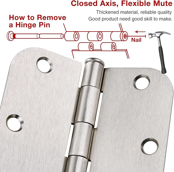 30 Pack Satin Nickle Door Hinges Brushed 3.5 Inch Interior Rounded 5/8" ...