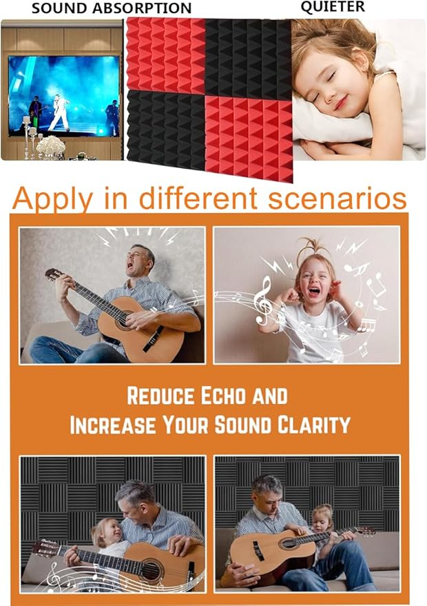 Acoustic Foams Panels 24 Pack 2" x 12"x 12" Sound Proof Foam P...
