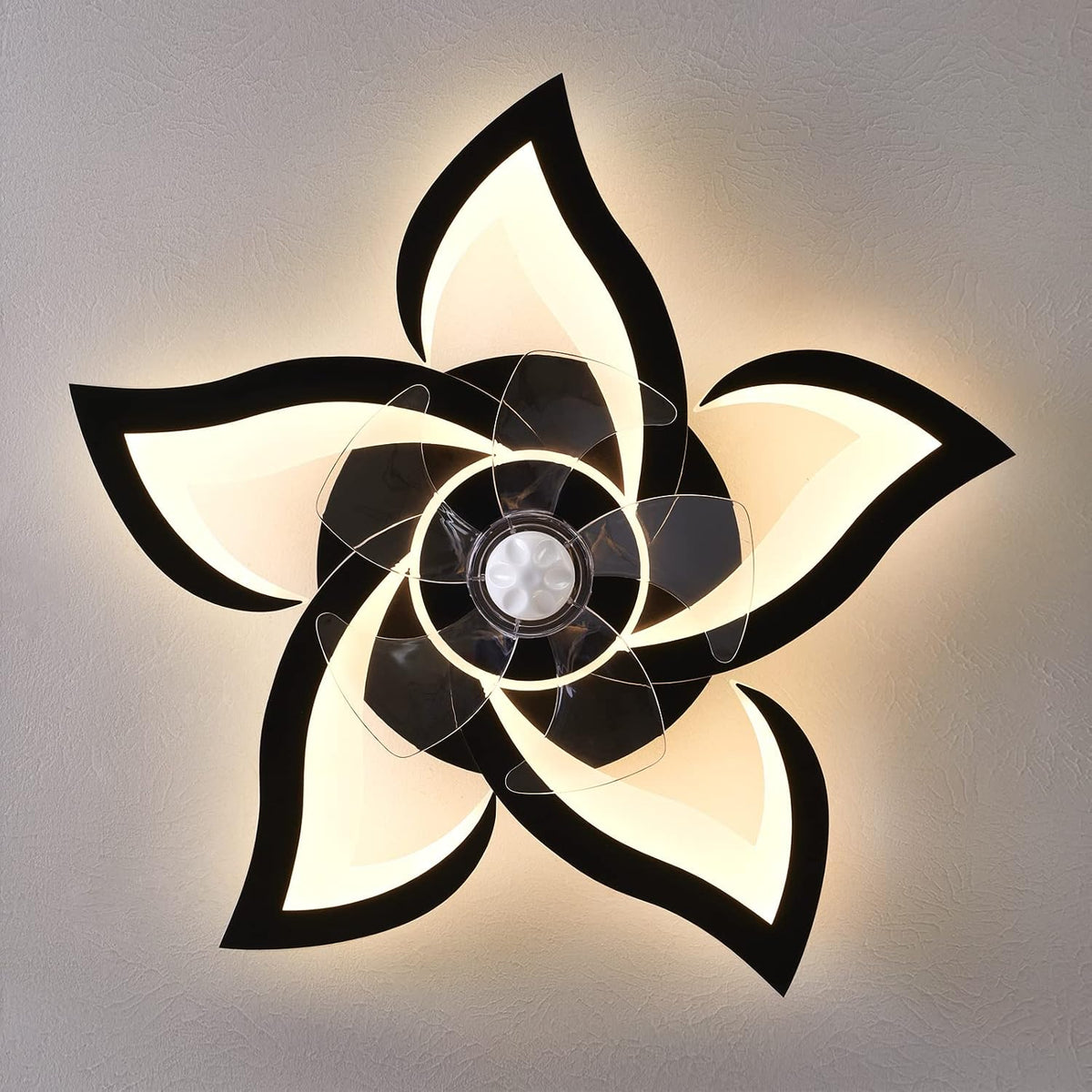 Dalouguan 24" Black Flower Ceiling Fan with Lights Remote Control, LED D...