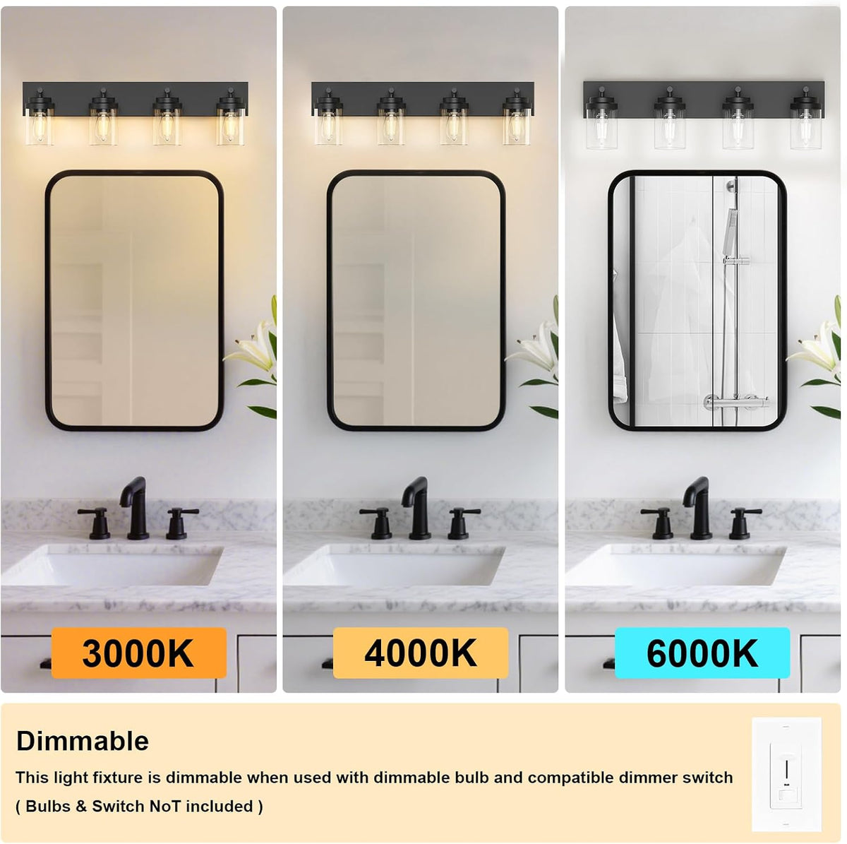IZORRO Bathroom Vanity Light Fixture, 4-Light 30 Inch Matte Black Bathroom Li...
