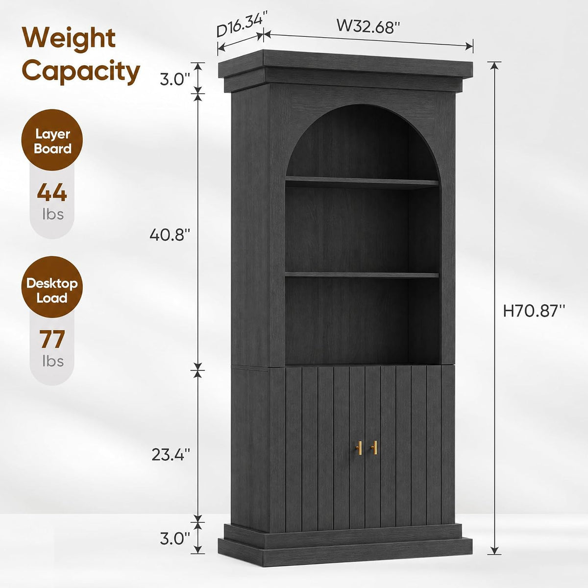 Vyre 71" Modern Tall Bookcase and Bookshelf, Triple Half Open Storage Ca...
