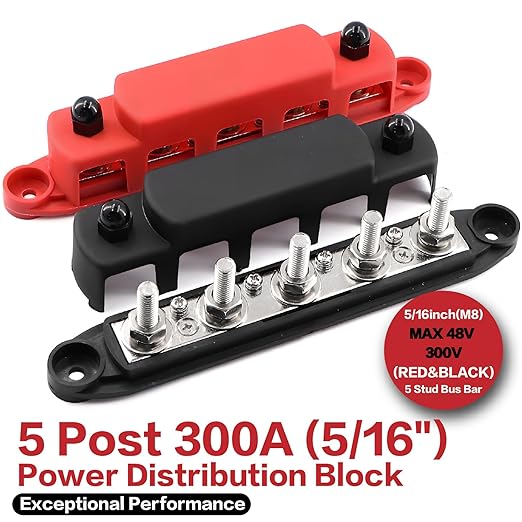 Tuijodaix 300A Bus Bar 5 Post 12V-48V DC Power Distribution Block, 5 * 5/16&q...