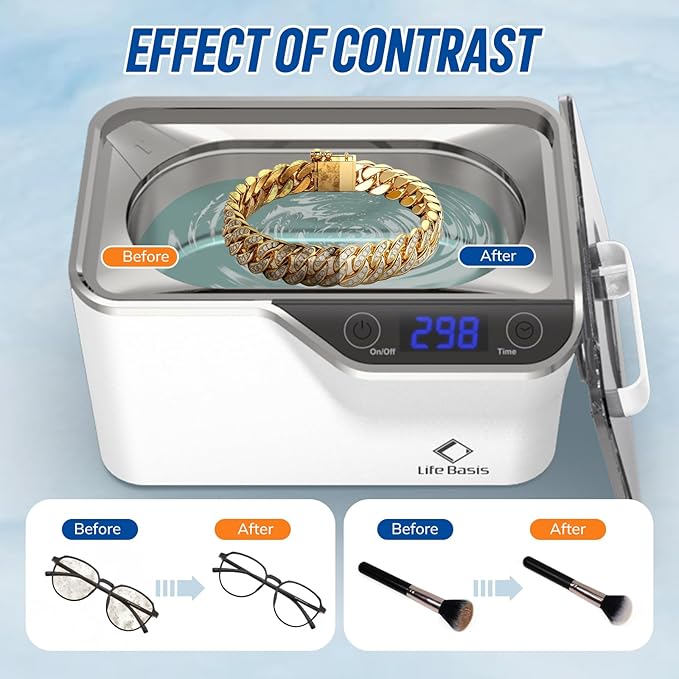 LifeBasis Ultrasonic Jewelry Cleaner, Professional 45kHz Ultrasonic Cleaner