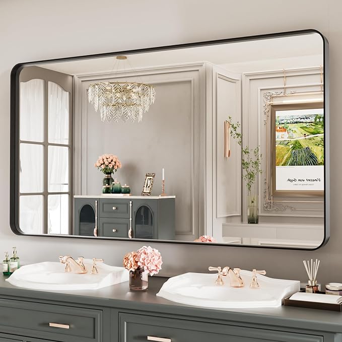 LOAAO Black Metal Framed Bathroom Mirror