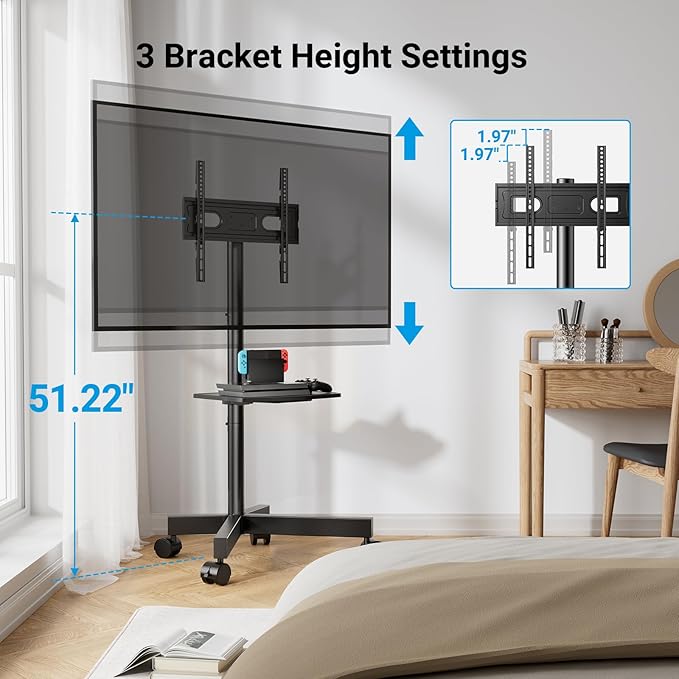 PERLESMITH Mobile TV Stand for 23-60 Inch LCD LED Flat/Curved Screen TVs