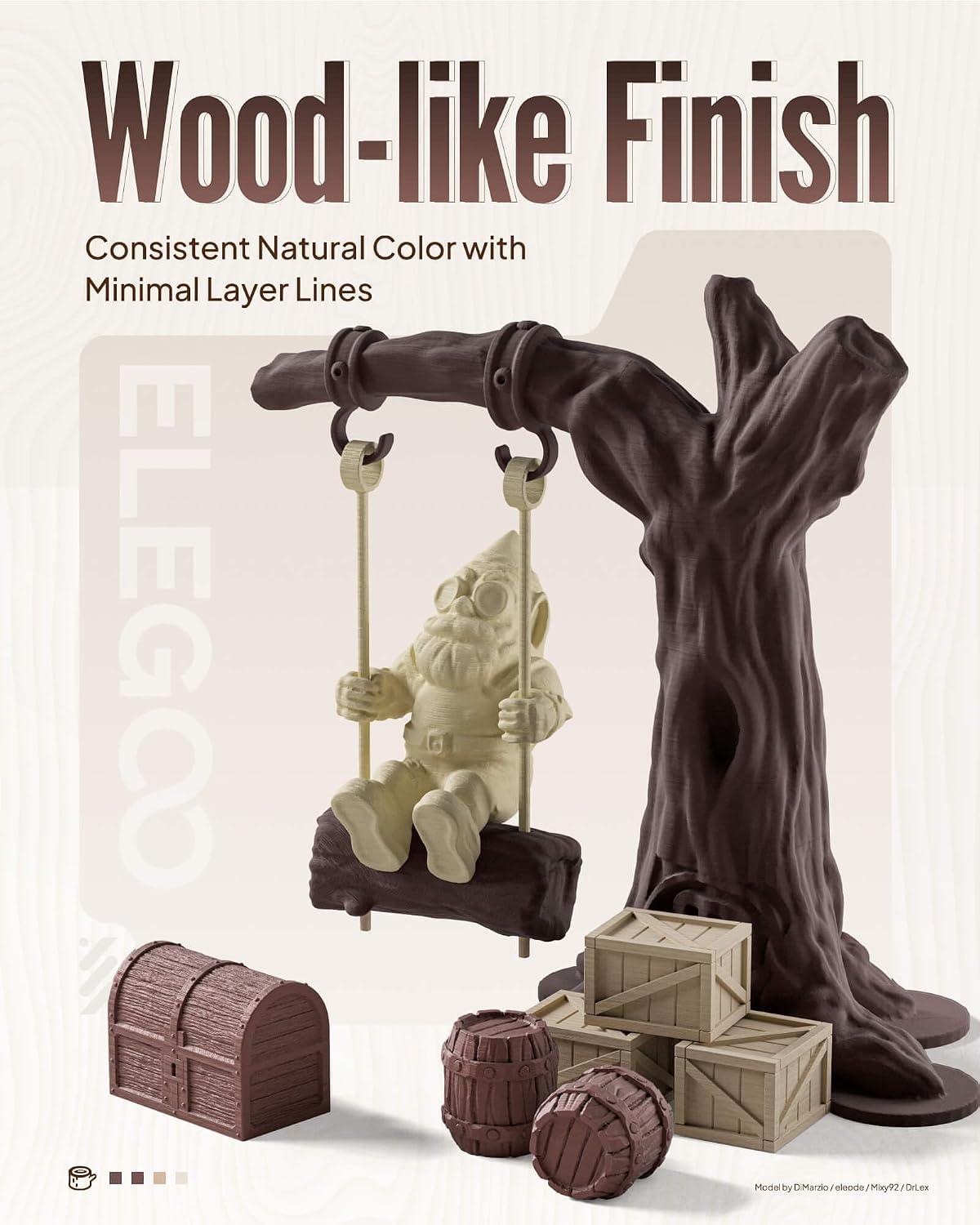 ELEGOO PLA 3D Printer Filament 4KG Oak Wood/Rosewood/Tan Birch/Teak Wood