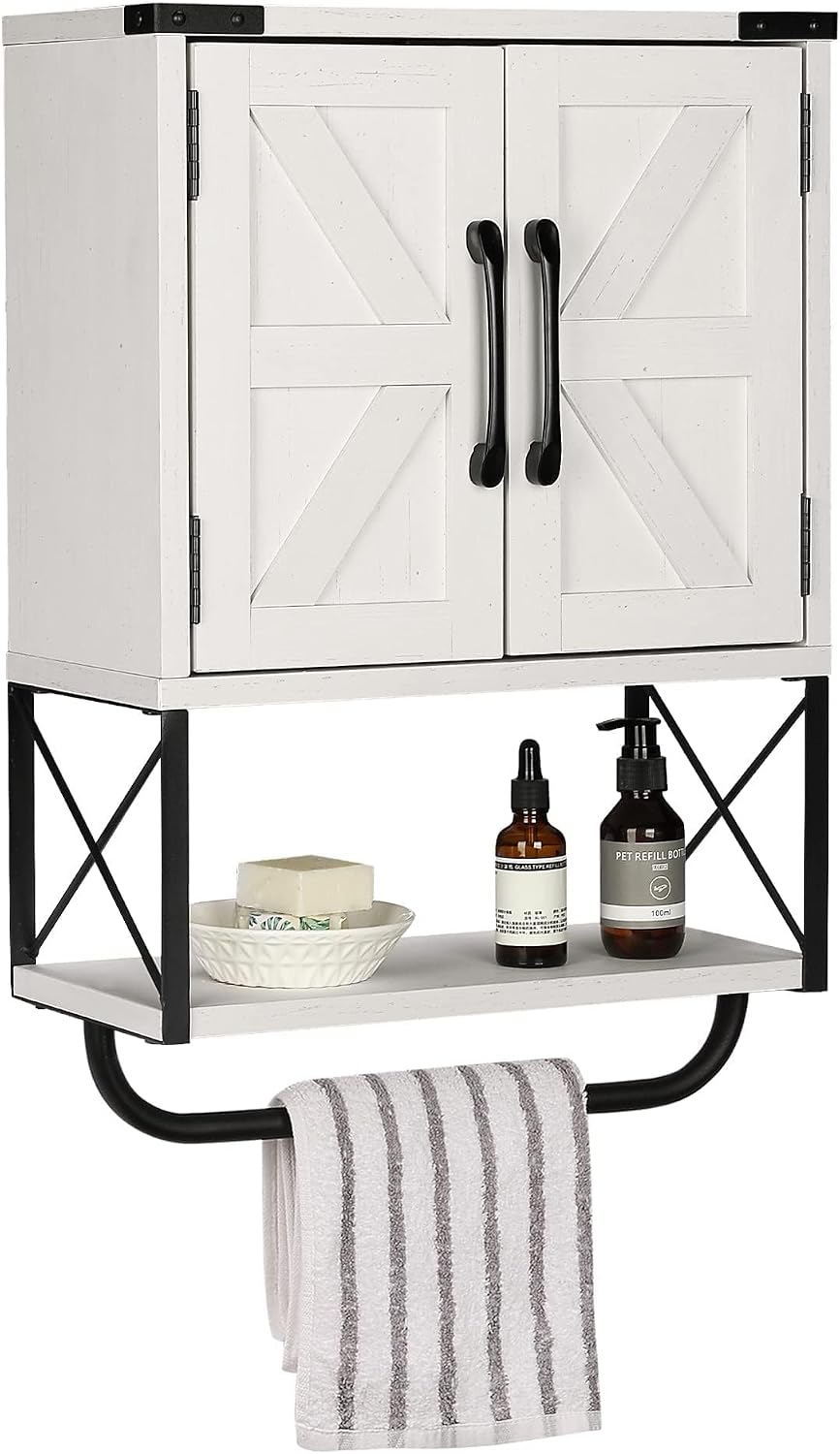 RUSTOWN Farmhouse Medicine Cabinet with 2 Barn Door, Bathroom Wall Cabinet