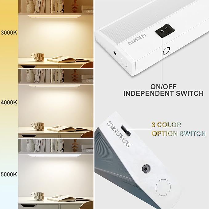 Ansen 2Packs of Under Cabinet Lighting Hardwired, 18in 15W 998LM Dimmable Led