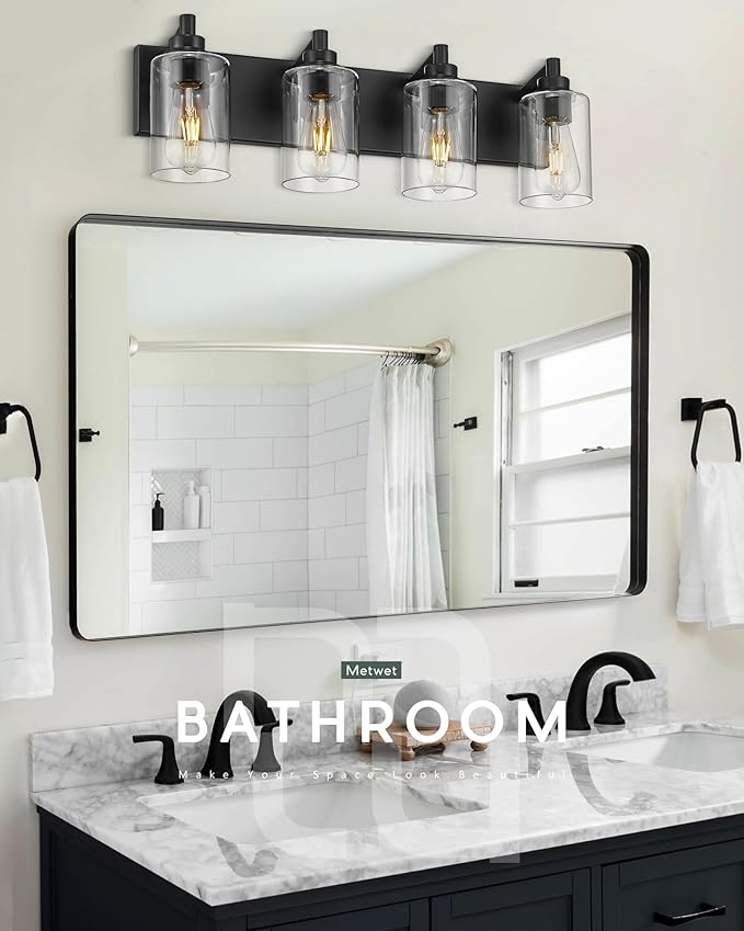 METWET 4-Light Bathroom Light Fixtures, Modern Vanity Lighting Fixtures Over